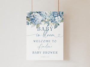 Baby in Bloom Welcome Sign Blue. Boy Baby Shower Poster Printable. Dusty Blue Florals Welcome. Wildflower Decor. Editable Template. BS30 - Etsy