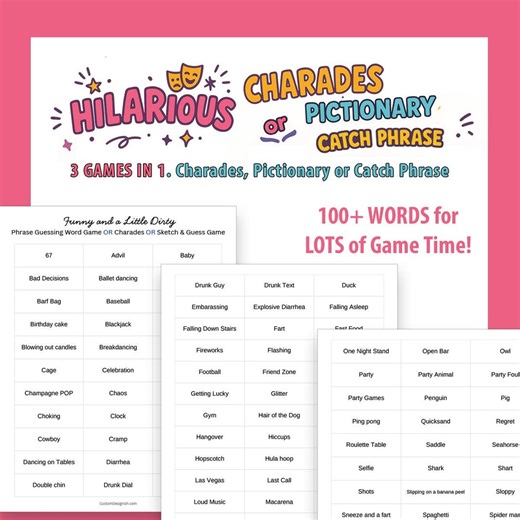 Funny and a Little Dirty Charades, Phrase Guessing Word Game, Family Act Out or Sketch & Guess Game - 3 Games in 1, 100+ Fun Words - Etsy