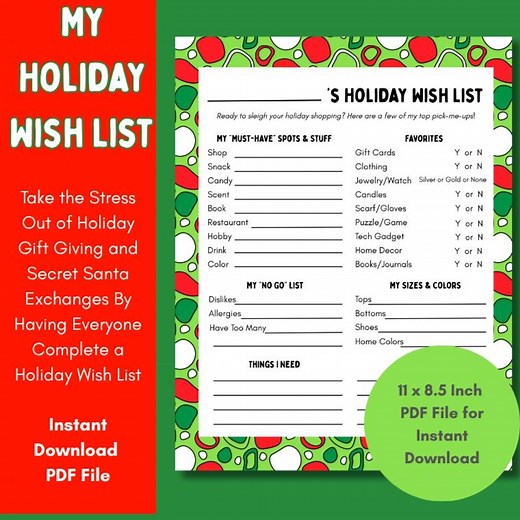 Holiday Gift List Printable Template – Christmas Wish List for Family & Secret Santa | All Ages Gift Exchange Organizer(instant Download) - Etsy