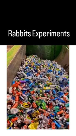 Rabbits Experiments 🎯 | November 2025) depicting an industrial hydraulic compactor crushing 18,912 aluminum cans into a dense block in under 15 seconds, showcasing... | Instagram