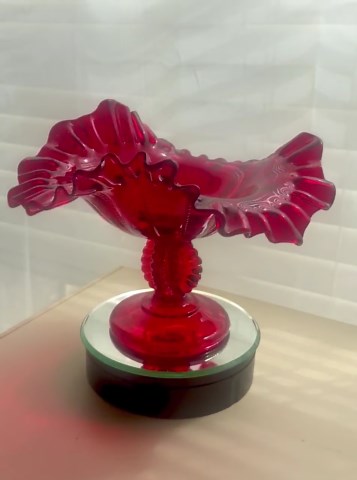 Gorgeous! Vintage Fenton Ruby Red Glass Ruffled Beaded Pedestaled Candy/compote Dish - Etsy