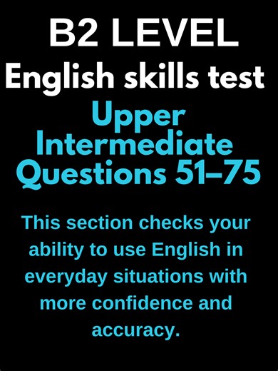 B2 LEVEL (Upper Intermediate) (Questions 76-100) B2 LEVEL – Answers and Explanations (Upper Intermediate) 76. ✅ a) which EN: Which refers to the whole previous idea. ES: Which se refiere a toda la idea anterior. 77. ✅ b) had told EN: Third conditional uses if past perfect. ES: El tercer condicional usa if pasado perfecto. 78. ✅ b) faster EN: “The more…, the comparative”. ES: Esta estructura usa el comparativo. 79. ✅ b) went EN: “It’s time” is followed by past simple. ES: It’s time va seguido de 