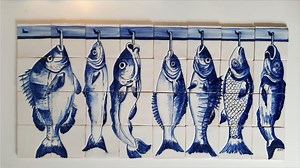 Portuguese Replica Tile Mural, Fish Hang, Hand Painted in Cobalt Blue - Etsy