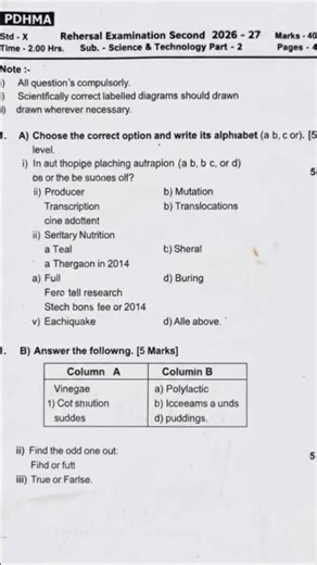 10th Science Part 2 Rehearsal Exam Second 2026–27 | PDHMA