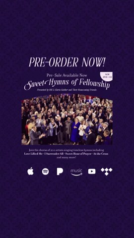 It’s finally #ReleaseWeek for Sweet Hymns of Fellowship! 🙌 Which song do you think you’ll have playing on repeat? 🎶 Pre-order your CD/DVD here: https://gaithermusic.lnk.to/SweetHymnsOfFellowshipSO Track Listing: 1. Holy Spirit, Thou Art Welcome 2. Love Lifted Me feat. Kim Hopper 3. In The Garden feat. Tim Menzies 4. Pass Me Not, O Gentle Savior feat. Jason Crabb 5. I'd Rather Have Jesus feat. Mark Lowry 6. Satisfied (Hallelujah, I Have Found Him) feat. Johnny Minick, Jake Cowley 7. Sweet Hour 