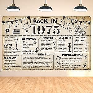 DARUNAXY 51st Birthday Party Decorations, Vintage Back in 1975 Banner 51 Year Old Birthday Party Poster Supplies Vintage 1975 Backdrop Photography Background for Men & Women 51st Class Reunion Decor
