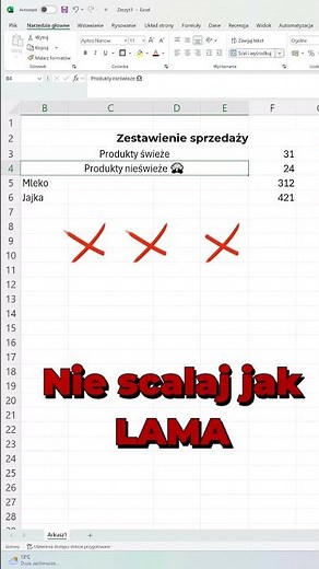#shorts Scalanie komórek w Excelu – ładnie i szybko