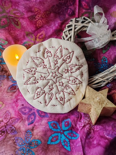 Love Hearts Candlemat Redwork Stitchery PDF Pattern - Etsy