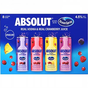 Absolut Ocean Spray Ready-to-Drink Vodka Cocktail, Variety Pack of 8, 12oz Cans, 4.5�V