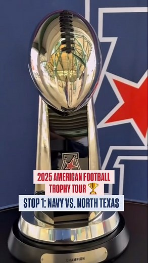 The 2025 American Football Trophy Tour kicked off at Navy vs. North Texas! 🏆 #BuiltToRise x #AmericanFB | American Athletic Conference