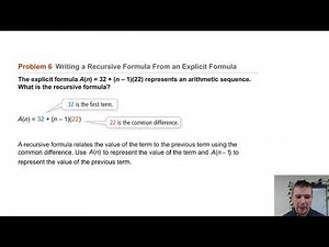 Algebra 1 4-7 Arithmetic Sequences: Problem 6 - Writing a Recursive Formula From an Explicit Formula
