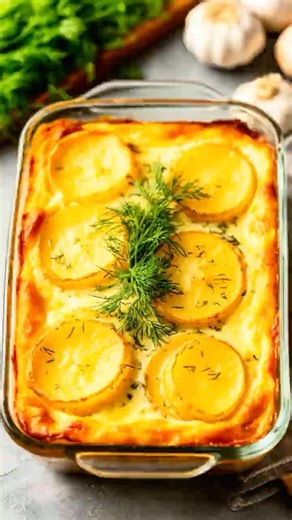 Creamy Potato Casserole with Dill, Garlic, and Cheese