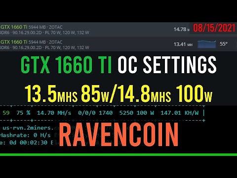 GTX 1660ti Ravencoin Hashrate Mining Overclock Settings (13.5mhs 85w/14.8mhs 100w) HiveOS Gminer