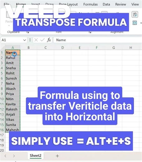 Excel Transpose Shortcut | Row ko Column me kaise Convert kare #excel #shortcutkeys #exceltips