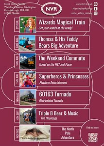With the Summer Holidays about to start why not plan a day of Summer filled fun at the Nene Valley Railway, look at our web pages below for more information and to book tickets Wizards Magical Train https://nvr.org.uk/product.php/542/wizards-magical-train-2024 Thomas & His Teddy Bears Big Adventure https://nvr.org.uk/product.php/529/thomas-his-teddy-bears-big-adventure The Weekend Commute https://nvr.org.uk/product.php/508/the-weekend-commute/65d5d0e3c0bda777abf229b2b31c1726 Superhero’s Princess