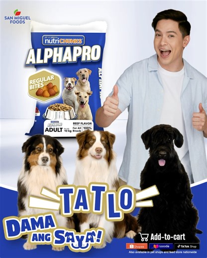 Isa, dalawa, tatlong kagat, dama ang saya! Hindi na kataka-taka kung laging busog at masigla ang alaga mo dahil ALPHAPRO Dog Food ang partner niya! Pumili mula sa Puppy Bites, Small Bites, at Regular Bites para siguradong sakto ang nutrisyon sa bawat stage ng paglaki. Bili na sa mga pet stores o mag shopping online: 🛒 Shopee – https://bit.ly/ALPHAPRO-Shopee ​ 🛒 Lazada – https://bit.ly/ALPHAPRO-Lazada ​ #AlphaPro #DamaAngSaya #DogFood | Alphapro Dog Food