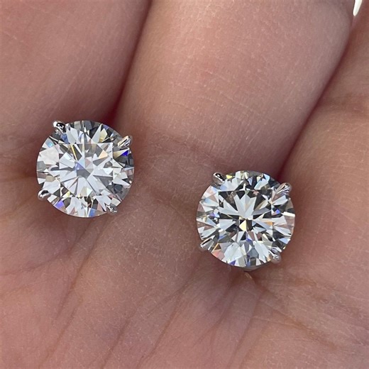 4 Prong Martini Setting 4 CTW Lab Grown Diamond Stud Earrings, 14K White Gold, VVS E - Etsy