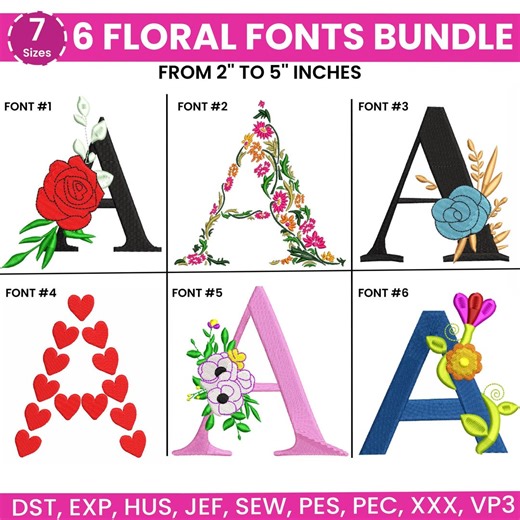 Floral Font Embroidery, A-Z Full Flower Alphabet, Embroidery Fonts, Monogram Embroidery Font, PES DST, 7 Sizes, Instant Download - Etsy