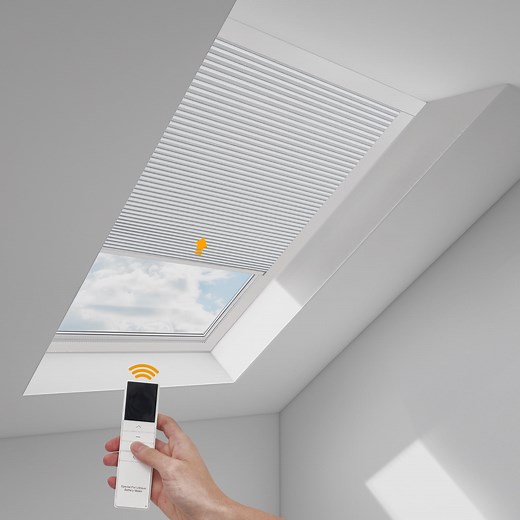 Keego Motorized Skylight Cellular Shades Blinds Efficient Systems Intelligent Control Remote Controls Smart Skylight Shades - White (Blackout), 28"W x 56"H