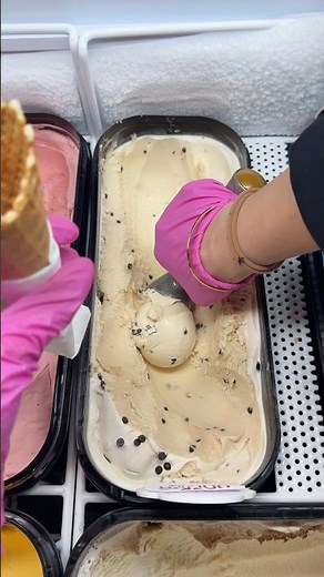 Scooping cookie dough ice cream on a waffle cone! #dessert #foodlover #yummy #gelato #icecreamshop