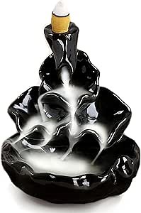 Waterfall Incense Burner Backflow Ceramic Inscents Cone Stick Holder with 10 Cool Back Flow Cones Incent Set