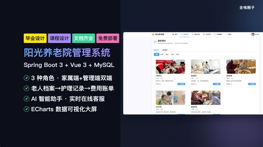 【精品项目】176养老院管理系统、智慧养老平台、老年人护理管理系统、养老机构管理系统、家属端养老服务平台；DeepSeek AI 助手、数据可视化大屏、在线客服