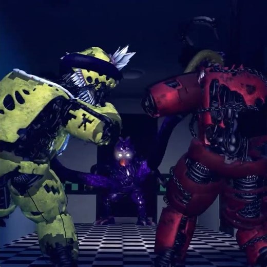 Toxic Chica destroys Corrupted animatronics