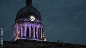 clock on top Nottingham Council House by Old Market Square at night , Nottingham, East Midlands, United Kingdom