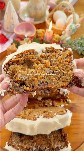 Easy Carrot Cinnamon Roll Cake with Cream Cheese Frosting 🥕🧡 #baking #carrotcake