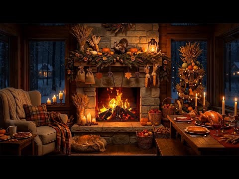 Thanksgiving Dinner Fireplace Ambience 🦃🔥 Cozy Fall–Winter Decor & Relaxing Fire Sounds