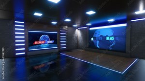 News Studio, Backdrop For TV Shows .TV On Wall.3D Virtual News Studio Background