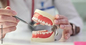 Dentist examines teeth and gums using dental mirror Stock Video