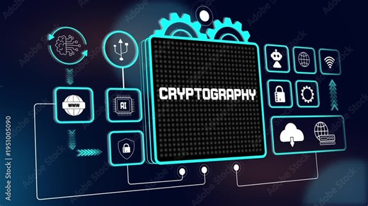 Futuristic cryptography hud interface for smart network protection tutorials, digital security software and tech growth