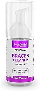 EverSmile OrthoFoam Braces Cleaner — Travel Size – Brushable Foam Whitens Teeth, Eliminates Bacteria, Fights Plaque and Bad Breath – Cleans Under Metal, Ceramic, Clear Brackets and Wires – 25ml