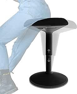 Standing Desk Stool Chair, Height Adjustable Stool 16-24 inch for Office and Classroom, Swivel seat, Anti-Slip Bottom Ergonomic Wobble Stool with Rocking Motion, Black