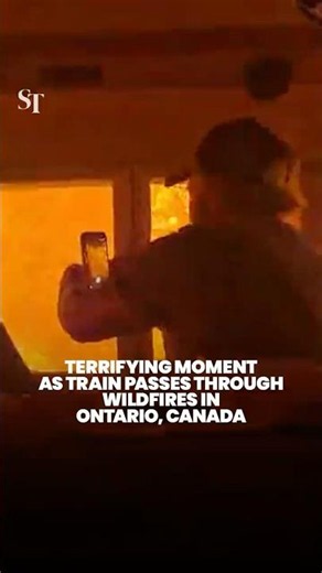 Terrifying moment as train passes through forest fires in Ontario