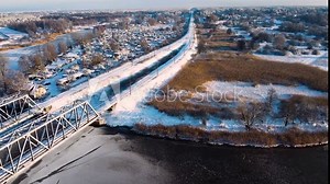 Railway bridge from a bird 's eye view drone