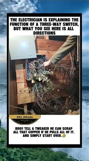 The electrician is explaining the function of a three-way switch,