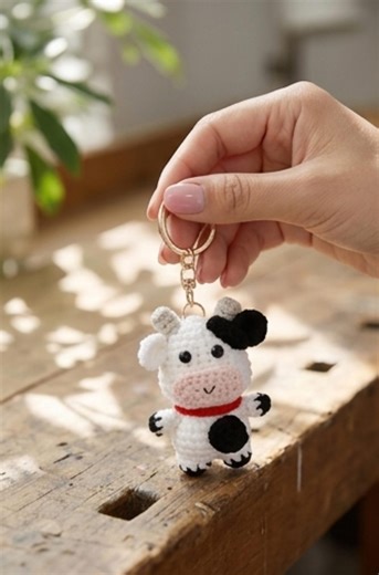 Crochet Cow Keychain | Amigurumi Farmcore Bag Charm
