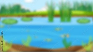 Biological education animation showcasing the life cycle of a frog in a pond.