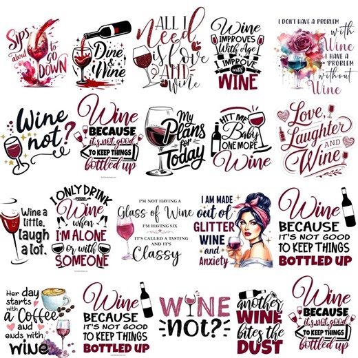 Wine Lover PNG Bundle, Funny Wine Quotes, Sayings Clipart - Etsy