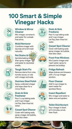 Your all-purpose household hero! Vinegar can clean windows, polish steel, freshen drains, repel insects, and even keep your fridge spotless. Simple, safe, and budget-friendly — just genius! #VinegarHacks #HomeCleaning #DIYTips #EcoCleaning #EverydayGenius #FBLifestyle | Everyday Genius