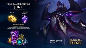 June's Prime Gaming Capsule is out now for Prime members! Starting this month, we've converted some of the RP rewards into Mythic Essence, helping you unlock League's rarest content in the Mythic Shop. ➡️ amzn.to/3LFkvwJ | League of Legends