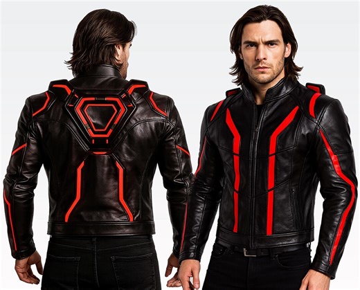 Tron Ares Inspired Techwear Jacket | Futuristic Red Leather Jacket | Sci Fi Light up Costume - Etsy