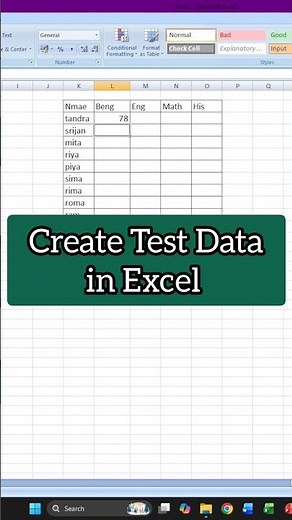 How to create test data for scores in excel #excel #spreadsheet #shorts