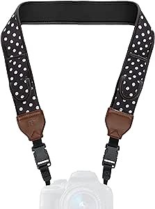 USA Gear TrueSHOT Camera Strap Neoprene Camera Straps - Padded Neck Strap, Pockets, and Quick Release Buckles - Compatible with Canon, Nikon, Sony and More DSLR and Mirrorless Cameras (Polka Dot)