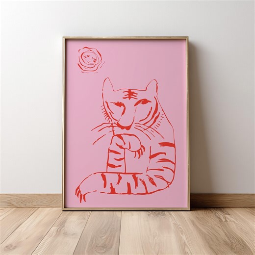 Pink Tiger Poster, Decor, Wall Decoration, Housewarming, Gift for Her, Kitchen/dining, Bedroom, Living Room, Illustration - Etsy
