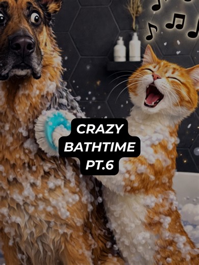 Opera singing cat giving a dog a bubble bath 🛁🎭🐱 Dramatic kitty vocals, funny bath time chaos, cat and dog duo, viral pet moment, unexpected opera performance. #orangecatbehavior #funnycatvideo #catsofttiktok #viralcat #catvsdog