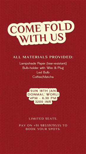 Donmai | Japanese Izakaya on Instagram: "Design your own glow. Donmai brings back The Pod Lamp ✨ A Modular Origami Workshop In association with artist Tejas Uzgare @thecuriouscrease , step into the meditative world of modular origami and craft a sculptural lamp for your own corner of home. Modular origami is paper as a puzzle. You fold individual modules, then carefully interlock them, piece by piece, until a luminous form comes alive in your hands. ✨ Fold. Build. Illuminate. ✨ 🛠 All materials