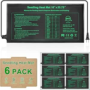 Besitio Seedling Heat Mat 6 Pack,10" x 20.75" Greenhouse Heater, MET Certified Germination Heat Mat, for Greenhouse Seedling, Seeding, Home Gardening Seeding Starter